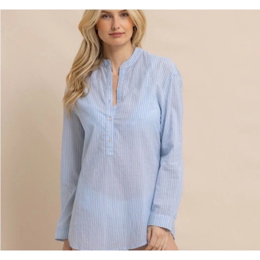Southern Tide Wrenley Airy Cotton Tunic Swim Coverup Blue White Striped Womens L